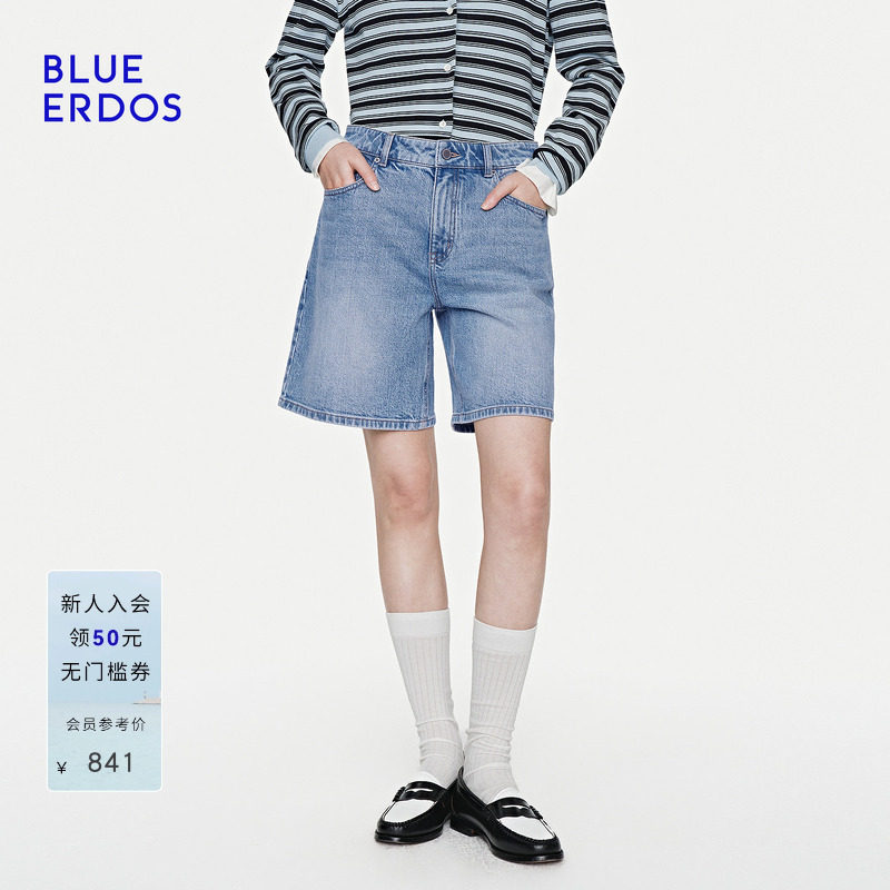 BLUE ERDOS2026夏季新品休闲百搭宽松棉混纺复古做旧牛仔短裤女