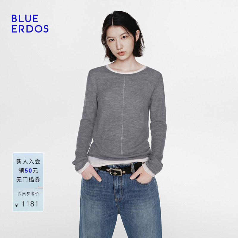 【100%绵羊毛】BLUE ERDOS2026早春新品休闲百搭撞色圆领女针织衫