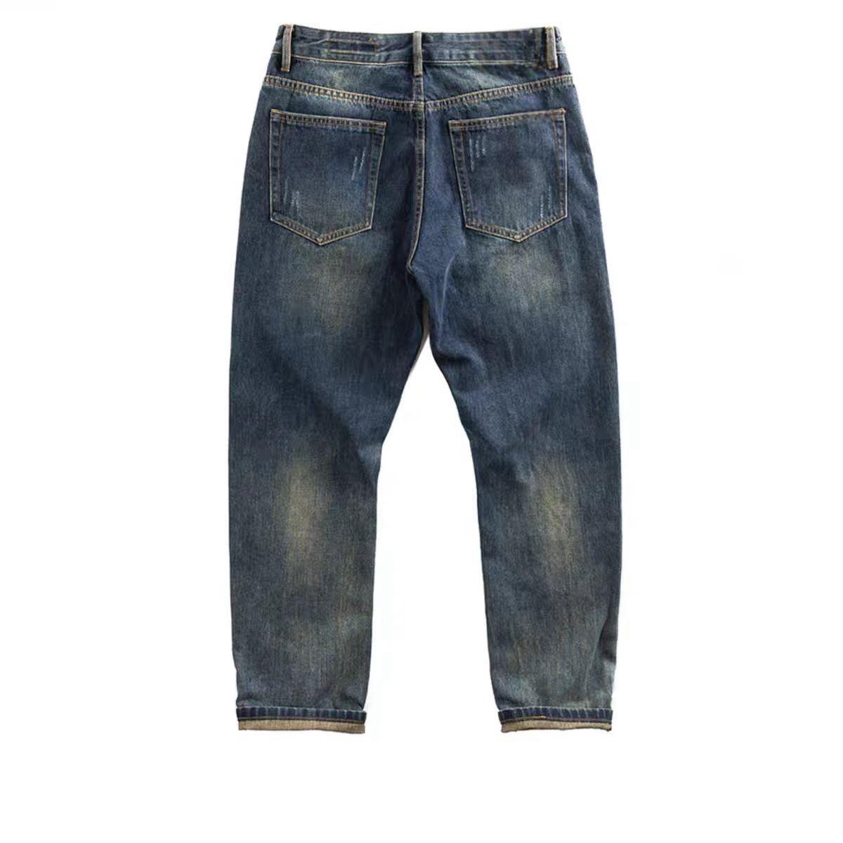 日系哈伦高端MDNS春秋潮牌余文乐同款牛仔裤男复古直筒宽松九分裤 - 图2