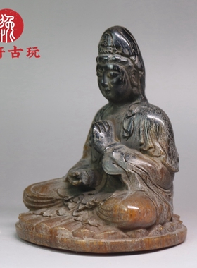 古玩收藏西藏老牛角雕观音菩萨佛像摆件老角雕原角居家文玩随身佛