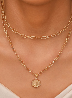 女士字母六边形简约锁骨链