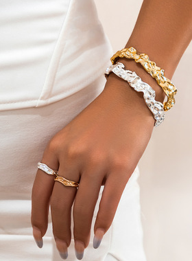 Irregular Bracelet Fashion Wrinkle Opening Bracelet开口手镯