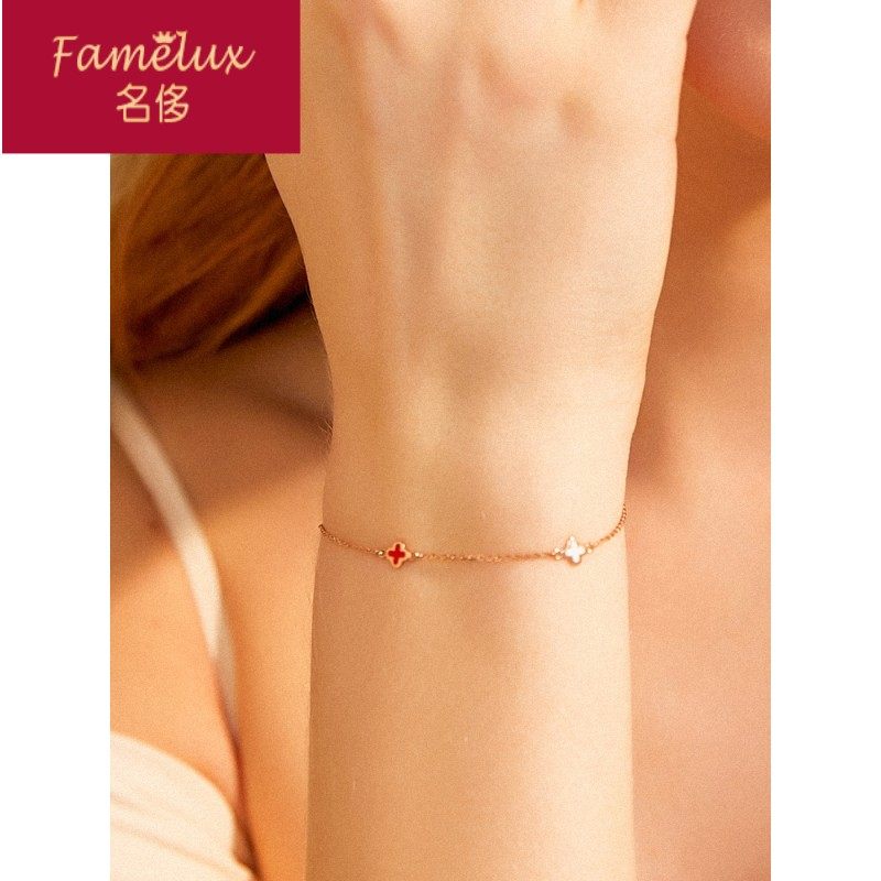 四叶草18k金女ins小众简约手链 名侈手链