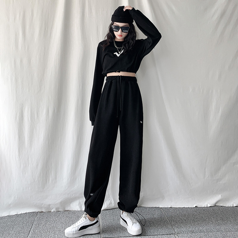 灰色宽松束脚秋冬直筒显瘦潮运动裤 loannina休闲裤