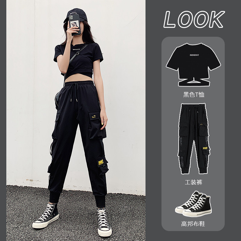 束脚显瘦高腰秋季黑色休闲潮工装裤 loannina休闲裤