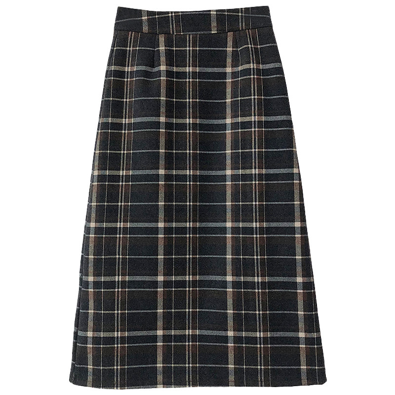 针织格子秋冬高腰显瘦直筒裙半身裙 loannina半身裙