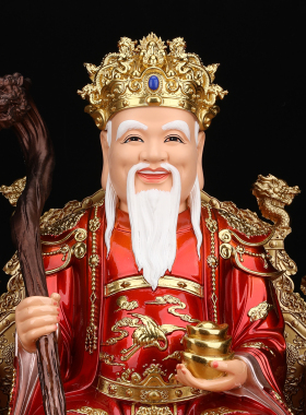铜彩土地公土地婆神像家用供奉摆件福德正神土地爷爷奶奶一对树脂