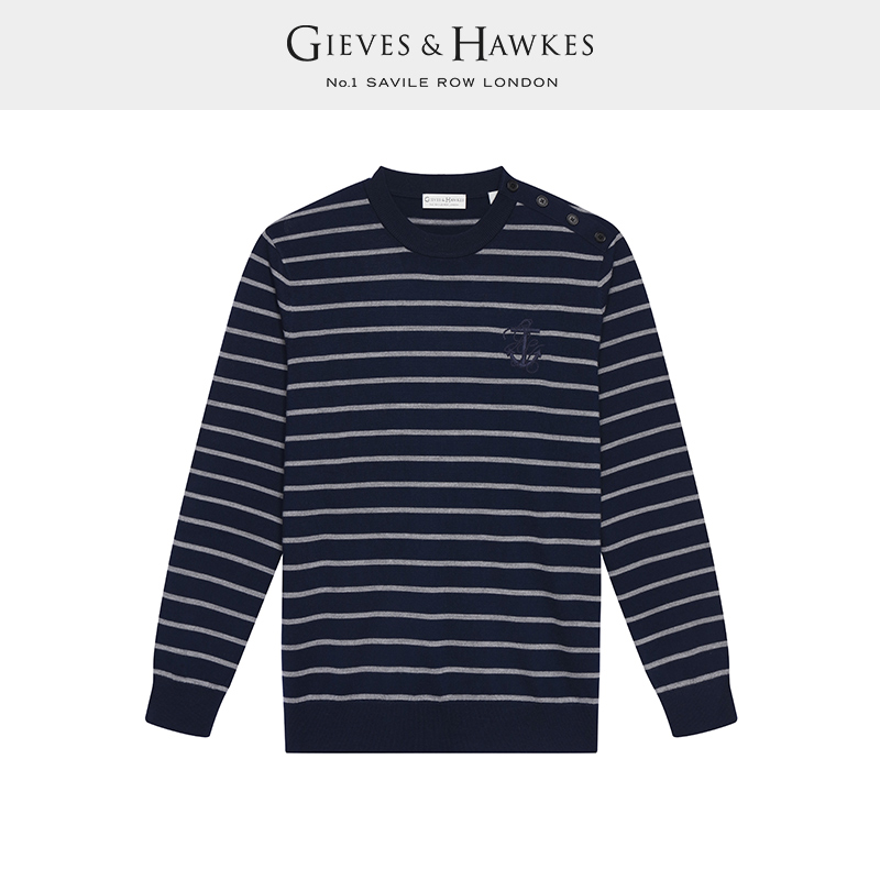 GIEVES&HAWKES/君皇仕GH纯羊毛圆领条纹针织衫休闲毛衣G4667EI031 - 图1