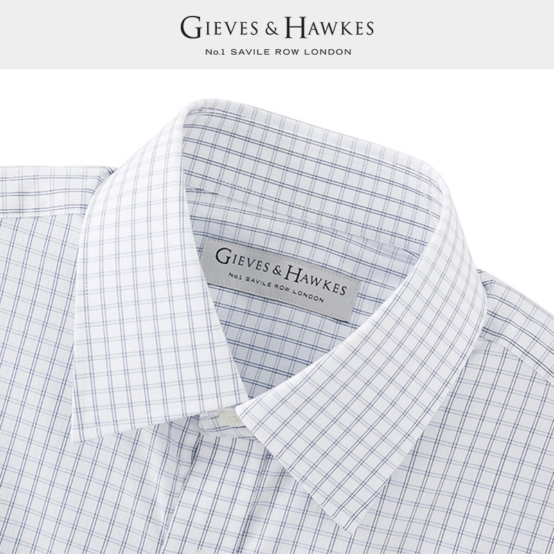 GIEVES&HAWKES/君皇仕GH男士纯棉格纹商务休闲短袖衬衫G4542EI071 - 图1