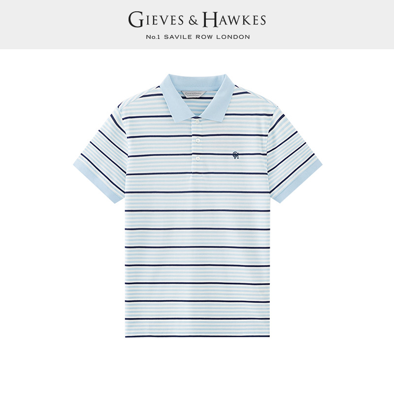 GIEVES&HAWKES/君皇仕GH全棉条纹短袖休闲商务POLO衫 G45H9EI051 - 图0