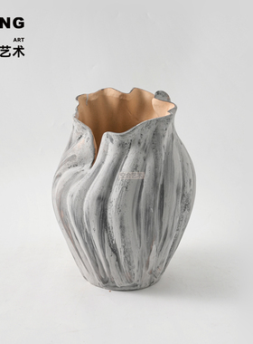 空合侘寂粗陶花瓶摆件