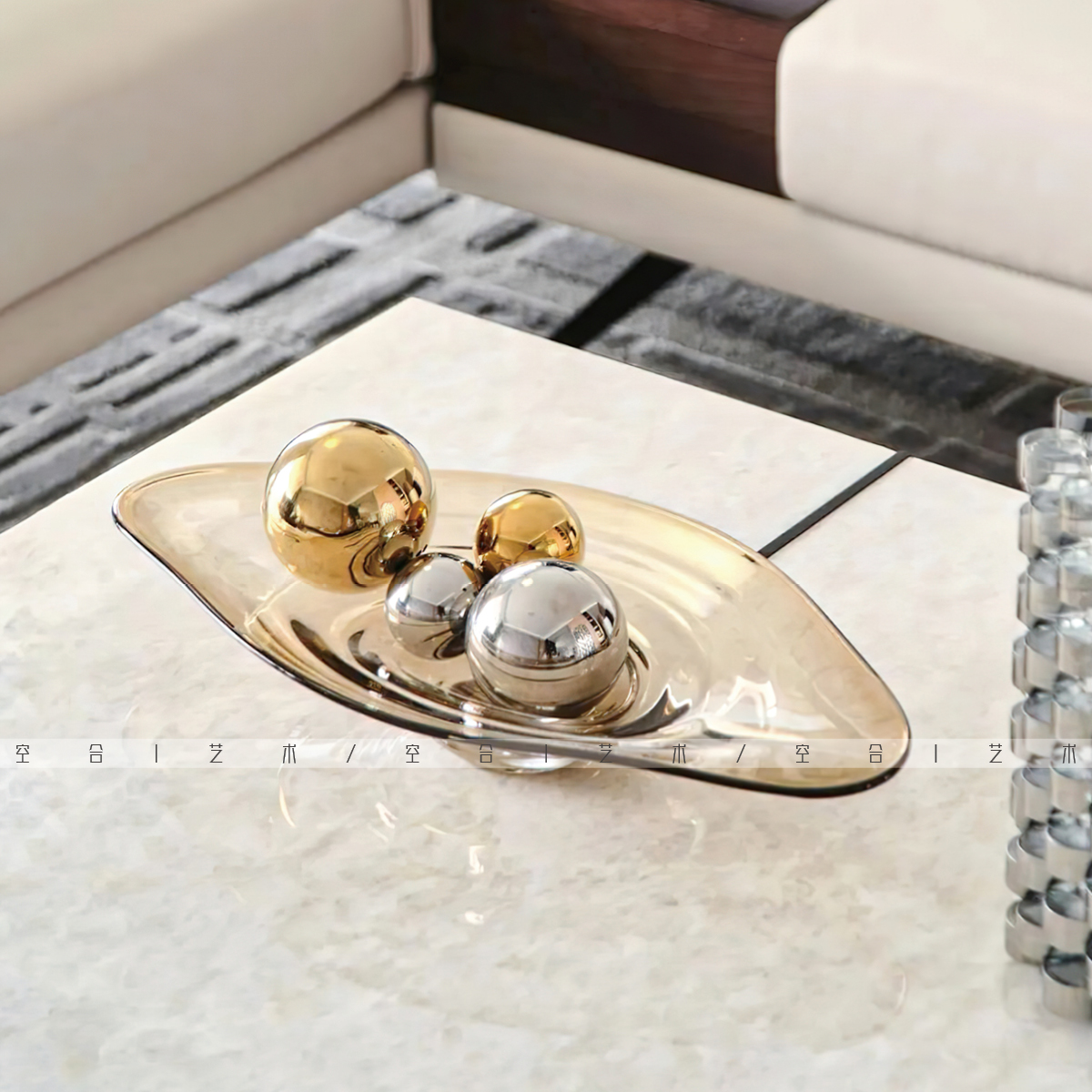 空合琉璃炫彩轻奢果盘客厅售楼处样板间茶几餐厅透明螺纹托盘摆件,淘宝优惠券,粉丝福利购,淘宝优惠卷