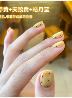 网红显白蓝色波点美甲甲油胶