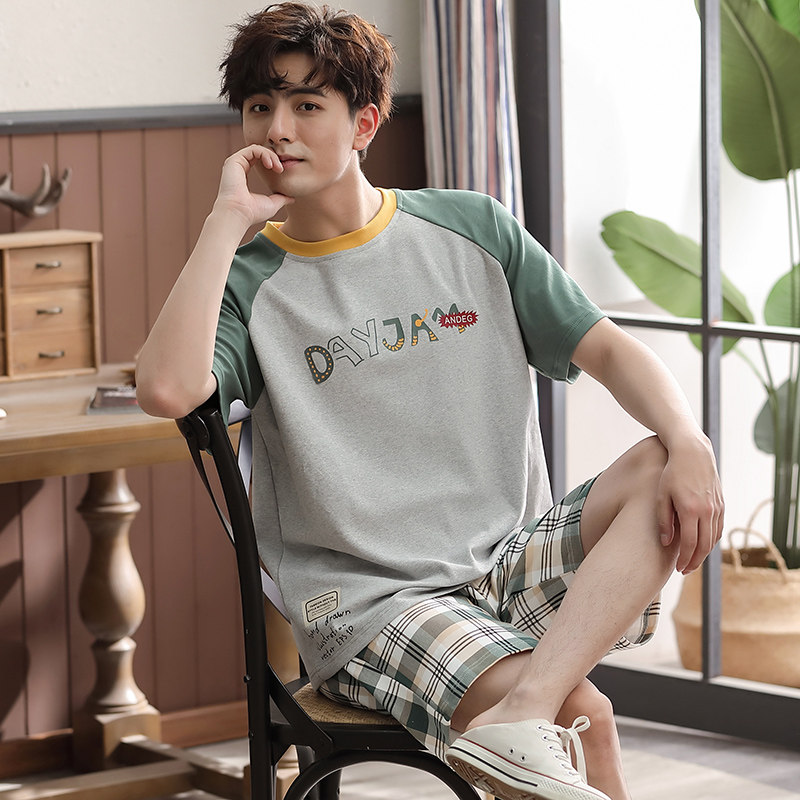 夏季纯棉短袖短裤男士宽松男生睡衣 遇典睡衣/家居服套装