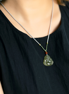 天然和田玉佛公项链吊坠挂绳女款玉石玉佩平安扣弥勒佛玉坠吊坠