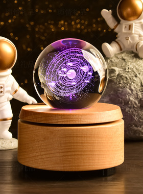 创意水晶蓝牙旋转八音盒夜灯礼物