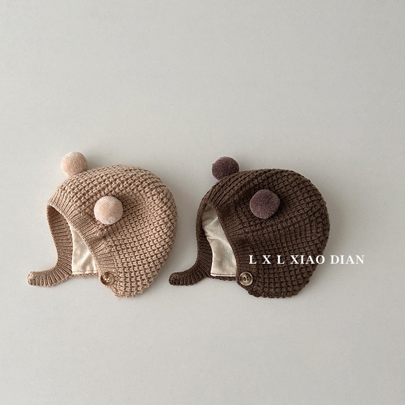 婴儿帽子秋冬季双层保暖针织护耳帽0-6个月小月龄宝宝双球毛线帽9,淘宝优惠券,粉丝福利购,淘宝优惠卷