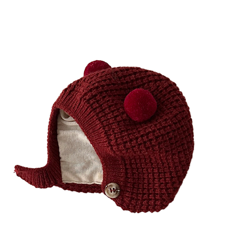 婴儿帽子秋冬季双层保暖针织护耳帽0-6个月小月龄宝宝双球毛线帽9,淘宝优惠券,粉丝福利购,淘宝优惠卷