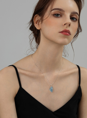 不规则海蓝宝项链女夏季锁骨链