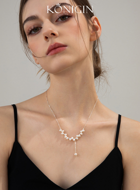 淡水错位珍珠项链女流苏锁骨链