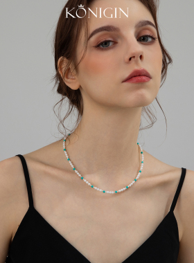 淡水珍珠绿松石项链女锁骨链