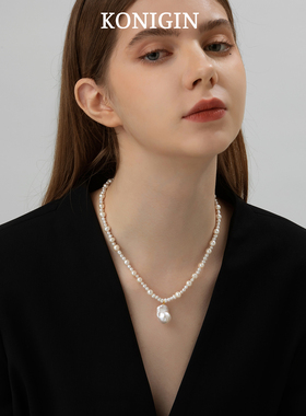 天然巴洛克珍珠项链女纯银