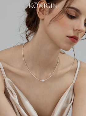 纯银杨紫同款碎银子方块项链女