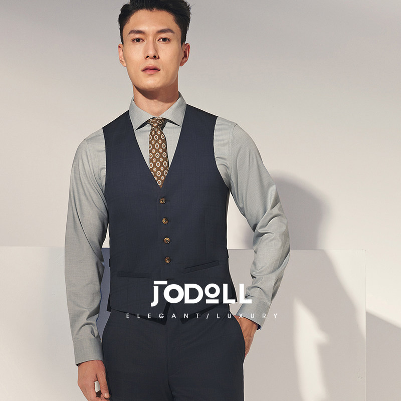 JODOLL乔顿男商务正装藏青色格纹修身羊毛桑蚕丝西服马甲,淘宝优惠券,粉丝福利购,淘宝优惠卷