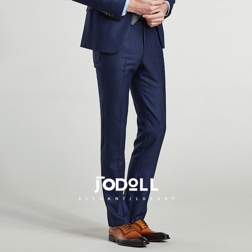 JODOLL乔顿男羊毛西裤秋冬潮流商务休闲深蓝色职业上班修身西装裤 - 图0