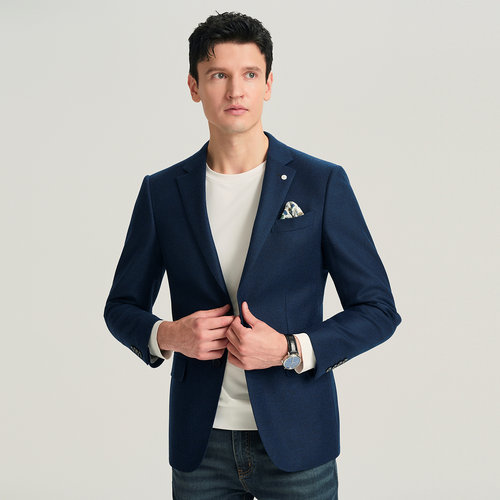 JODOLL乔顿【绵羊毛羊绒】单西服男商务休闲修身净色职业上班便西 - 图1