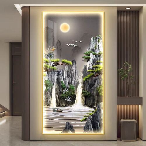 流水生财led灯轻奢入户玄关装饰画走廊过道挂画壁画简约现代高档 - 图0