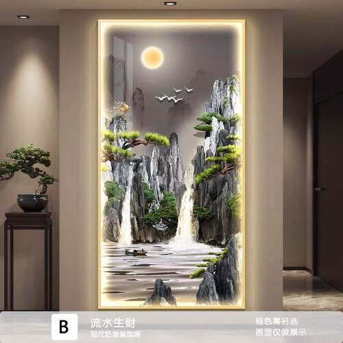 流水生财led灯轻奢入户玄关装饰画走廊过道挂画壁画简约现代高档 - 图3