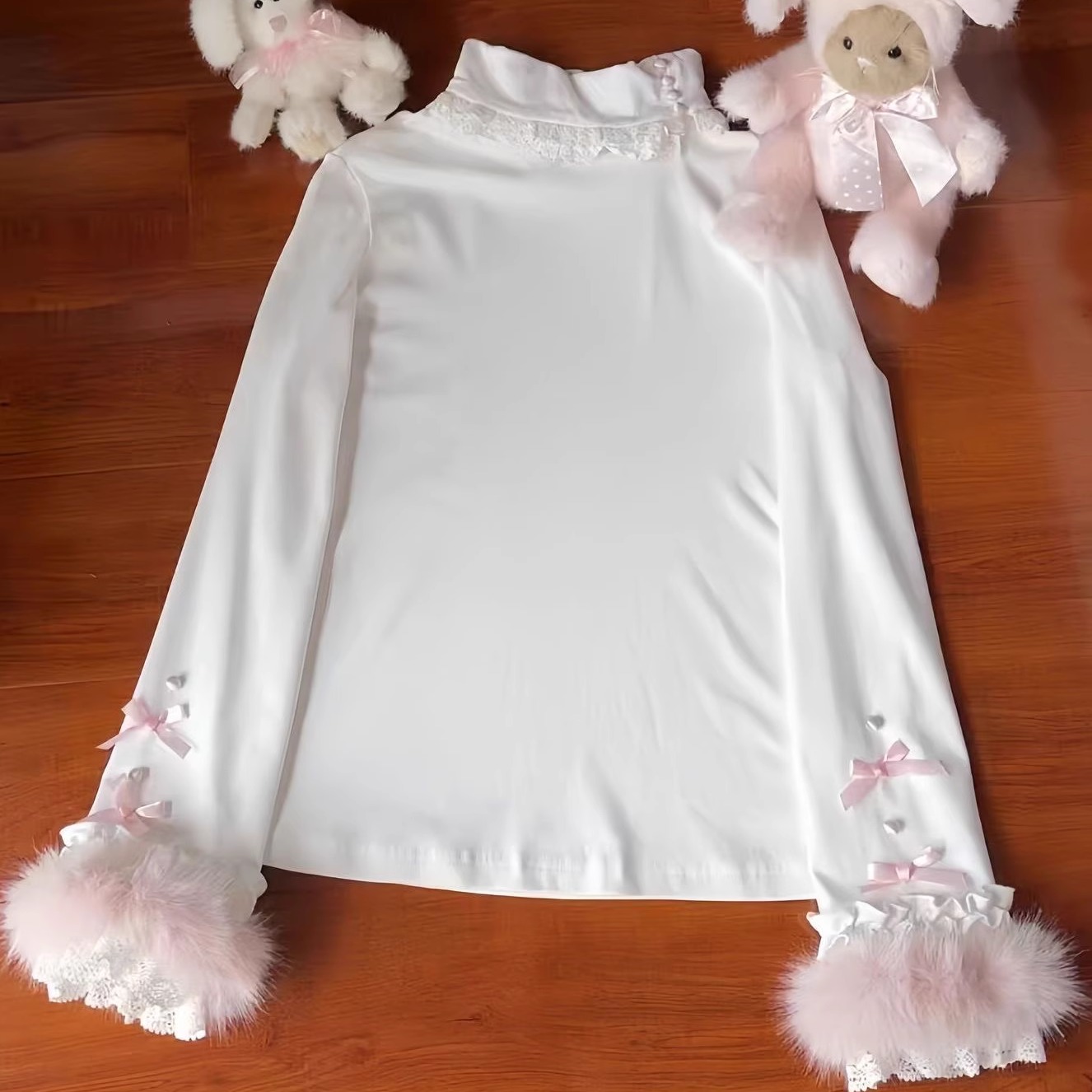 新爆款洛丽塔奶油甜心打底衫高领长袖秋冬内搭百搭气质显瘦上衣女 - 图2