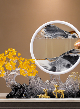 新中式客厅玄关摇钱树流沙画摆件