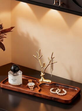 胡桃木实木中古风玄关钥匙托盘