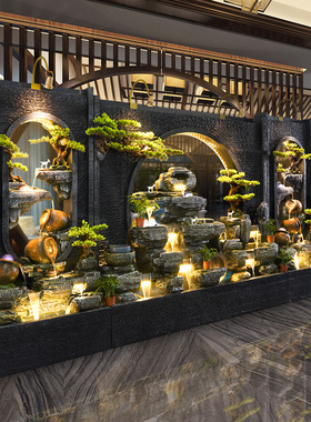 中式风庭院茶室布景流水摆件