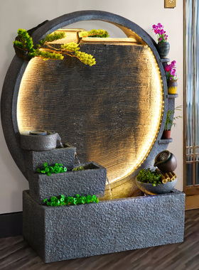 中式风田园自然民宿大厅水幕墙