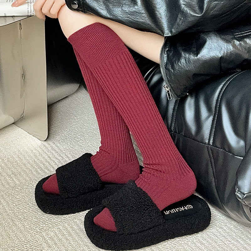 秋冬羊绒小腿袜子女加厚保暖及膝长筒袜竖条纹日系灰色针织高筒袜,淘宝优惠券,粉丝福利购,淘宝优惠卷