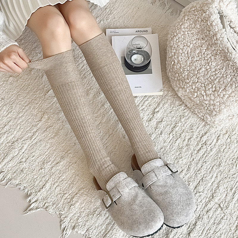 秋冬羊绒小腿袜子女加厚保暖及膝长筒袜竖条纹日系灰色针织高筒袜,淘宝优惠券,粉丝福利购,淘宝优惠卷