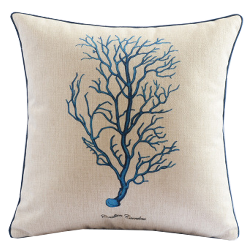 蓝色地中海风格海洋珊瑚海马沙发抱枕棉麻靠垫软装靠枕样板间腰靠 - 图3