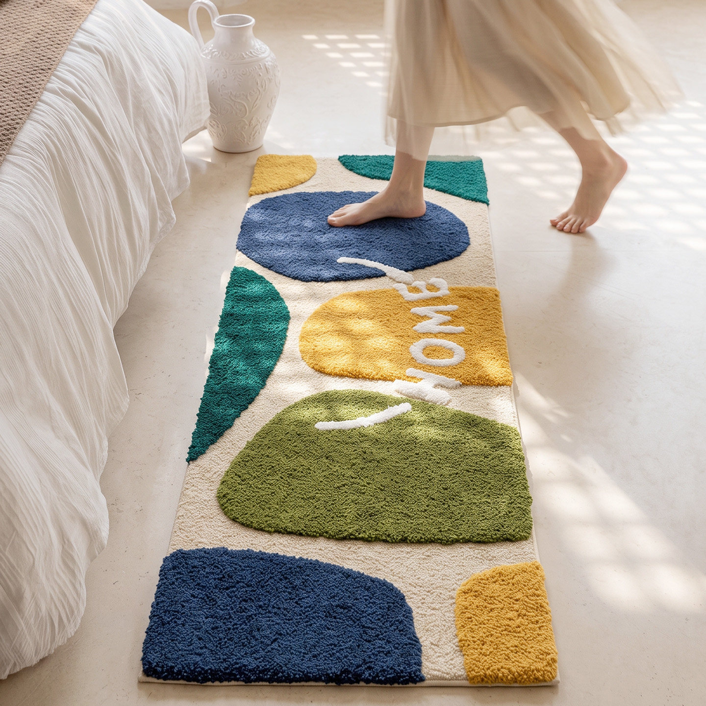 Dajiang Art Abstract Contrast Color Block Bedside Mat