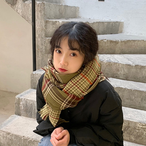 郑多喜 圣诞风红色格纹大围巾女冬季保暖日系可爱韩版ins百搭围脖 - 图1