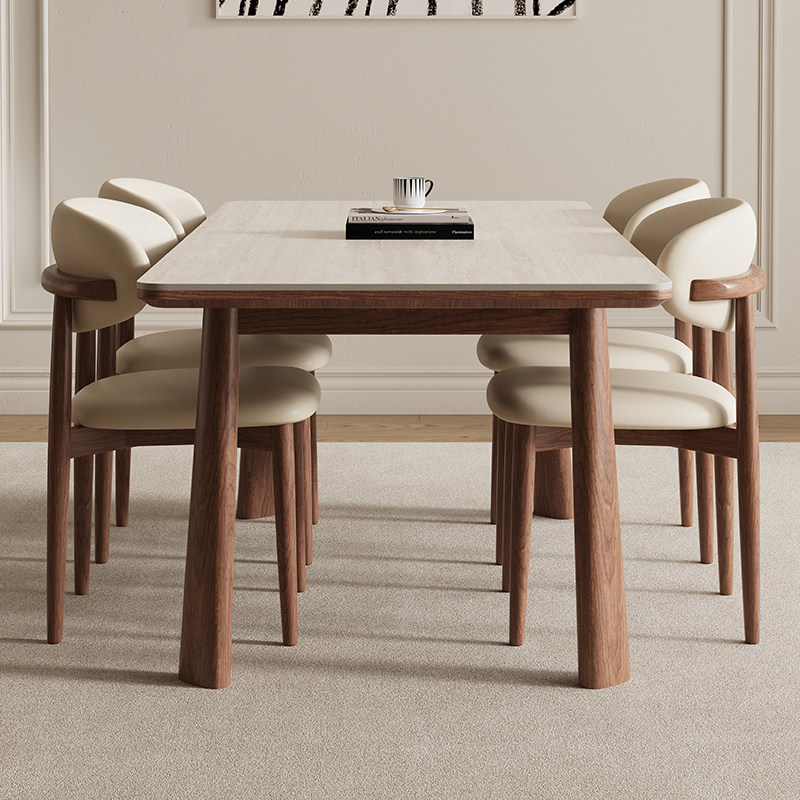 梵创 中古风岩板餐桌椅客厅家用法式高端全实木托长方形吃饭桌子,淘宝优惠券,粉丝福利购,淘宝优惠卷