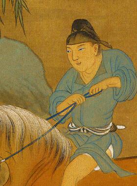 赵孟頫浴马图高清微喷国画