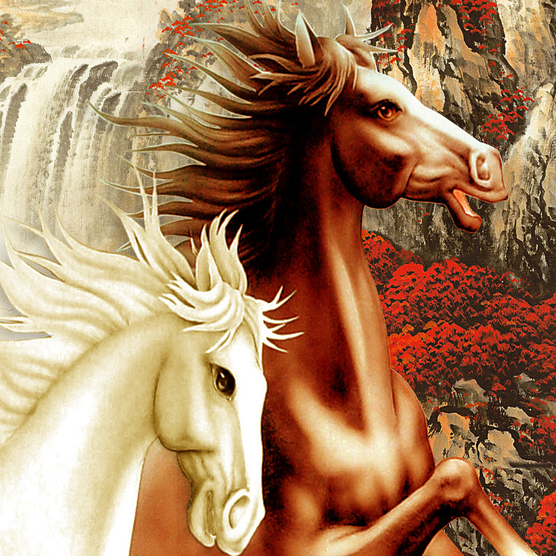 马到成功鸿运当头八骏图办公室客厅背景墙玄关中式装饰画卷轴挂画,淘宝优惠券,粉丝福利购,淘宝优惠卷