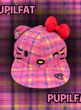粉色格子恶搞Kitty平檐帽