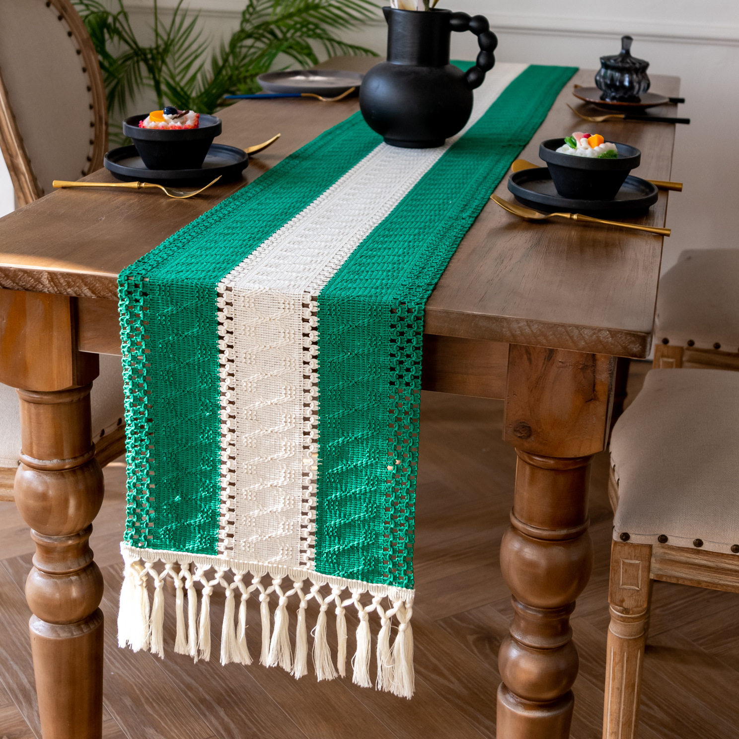 圣诞流苏桌旗跨境棉麻拼色美式聚会装饰长条红色爱心桌布结结流苏,淘宝优惠券,粉丝福利购,淘宝优惠卷