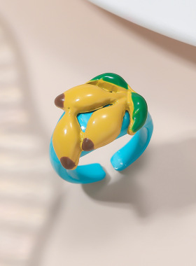 小众甜美水果滴釉开口指环女