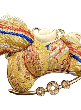 织锦国风宋锦配件新中式小马造型双面成品配饰马上有钱挂件吊坠