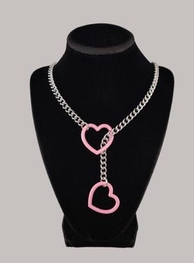 小众ins风设计感锁骨链女气质爱心几何吊坠项链帅气牛仔简约百搭